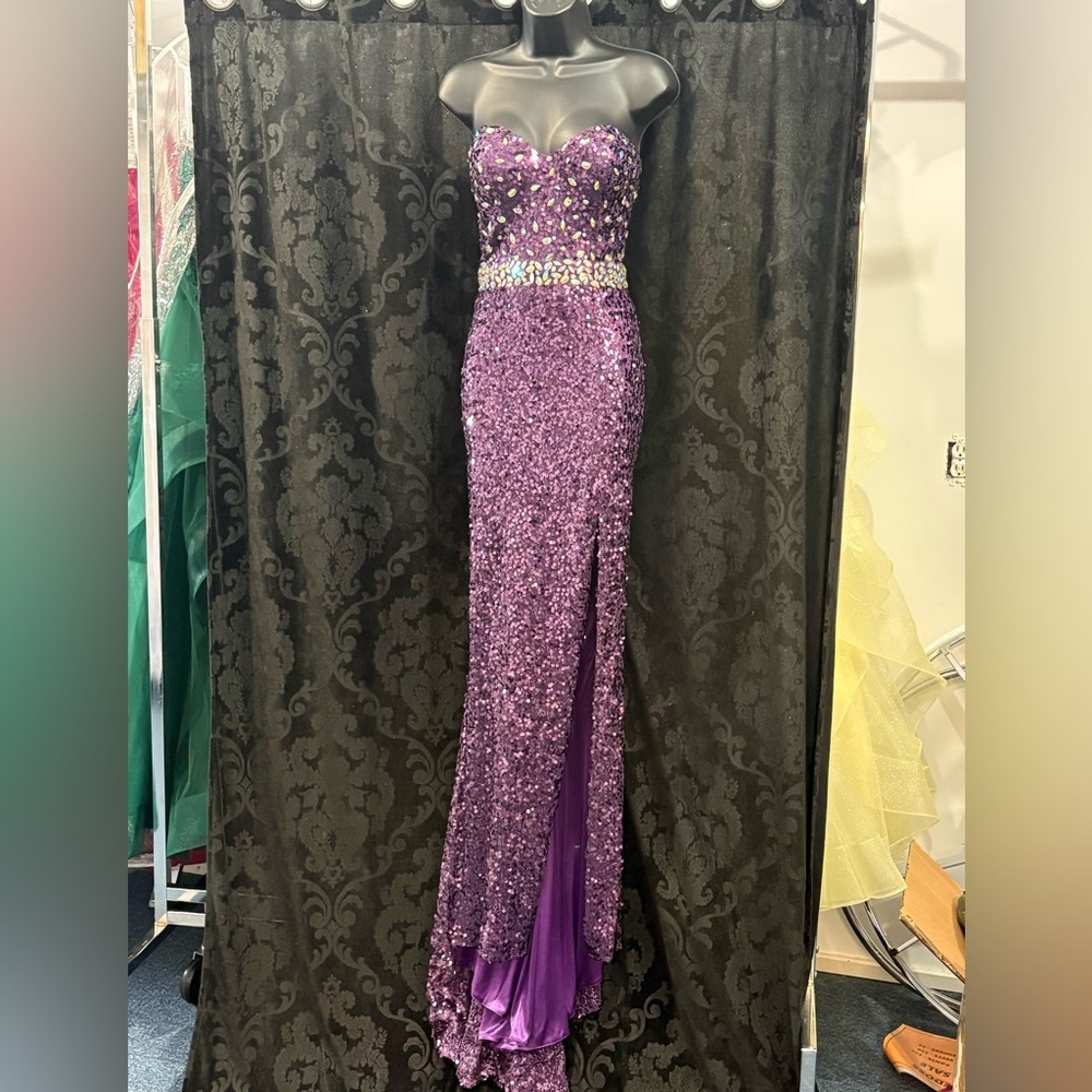 Splash Sequin Strapless Prom Dress J488 Purple - Picture 4 of 8